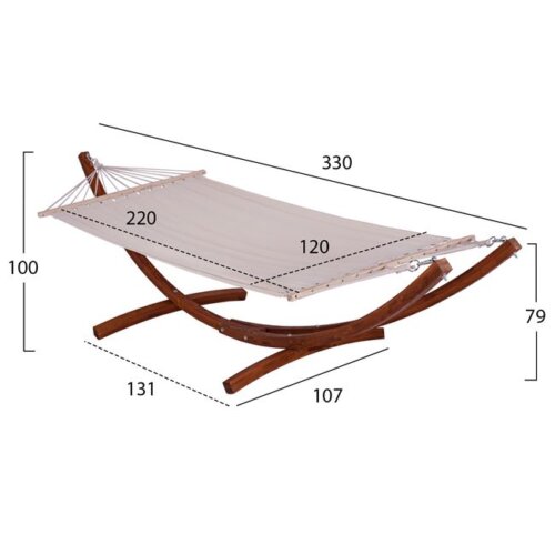 Хамак с дървена основа в цвят орех Делано - размери