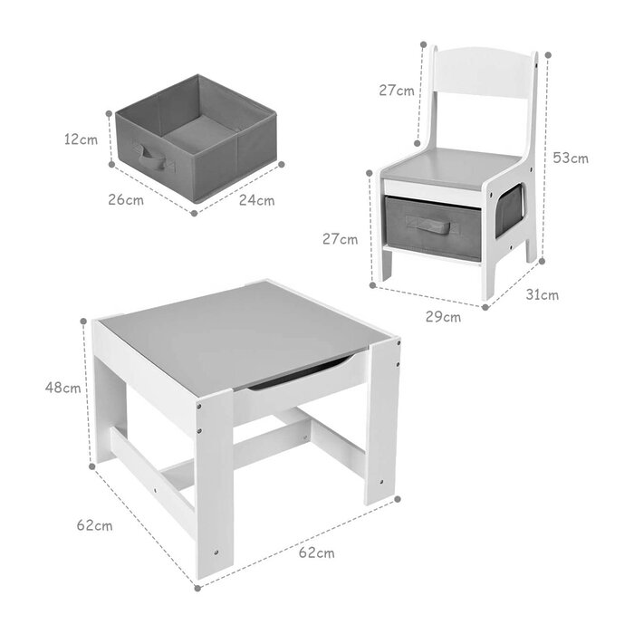 Детски комплект масичка със столчета 3 в 1 - размери