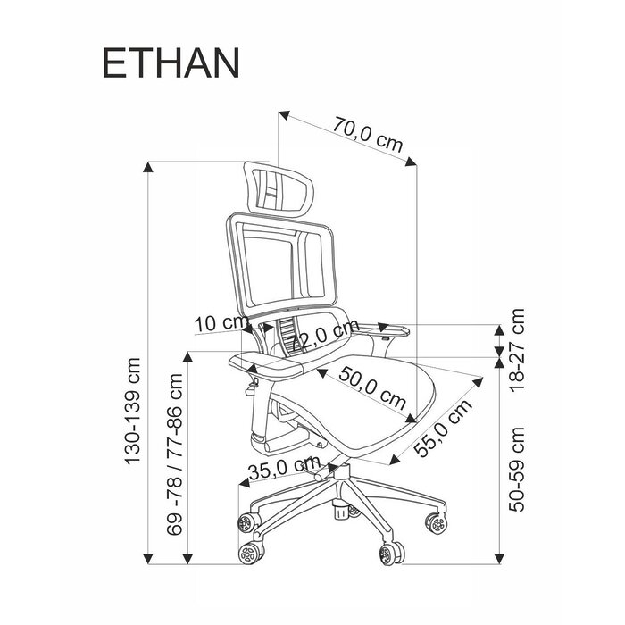 Ергономичен офис стол Ethan - схема