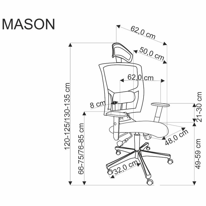 Офис стол с подвижни подлакътници Mason - схема