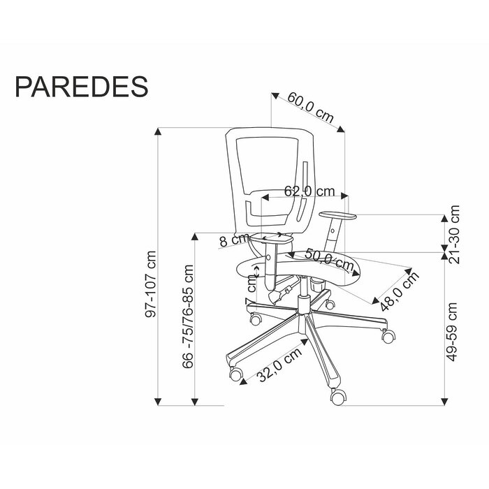 Офис стол с подвижни подлакътници Paredes - схема