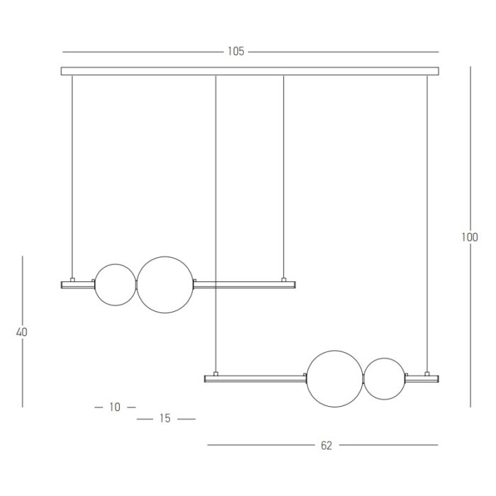 LED пендел с 4 стъклени овални тела-размери